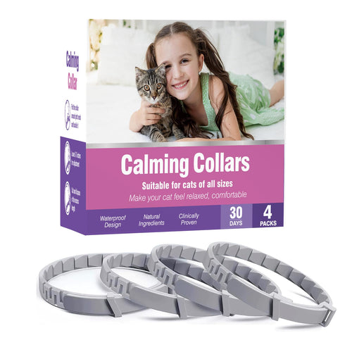Calming Collar for Cats 4 Pack Calming Cat Collars Adjustable Soother Cats Calming Collars Anxiety Relief Stress Pheromone Collar for Cats Comfort Cat Calm Collars Lasts 30 Days Cats Calming Collar