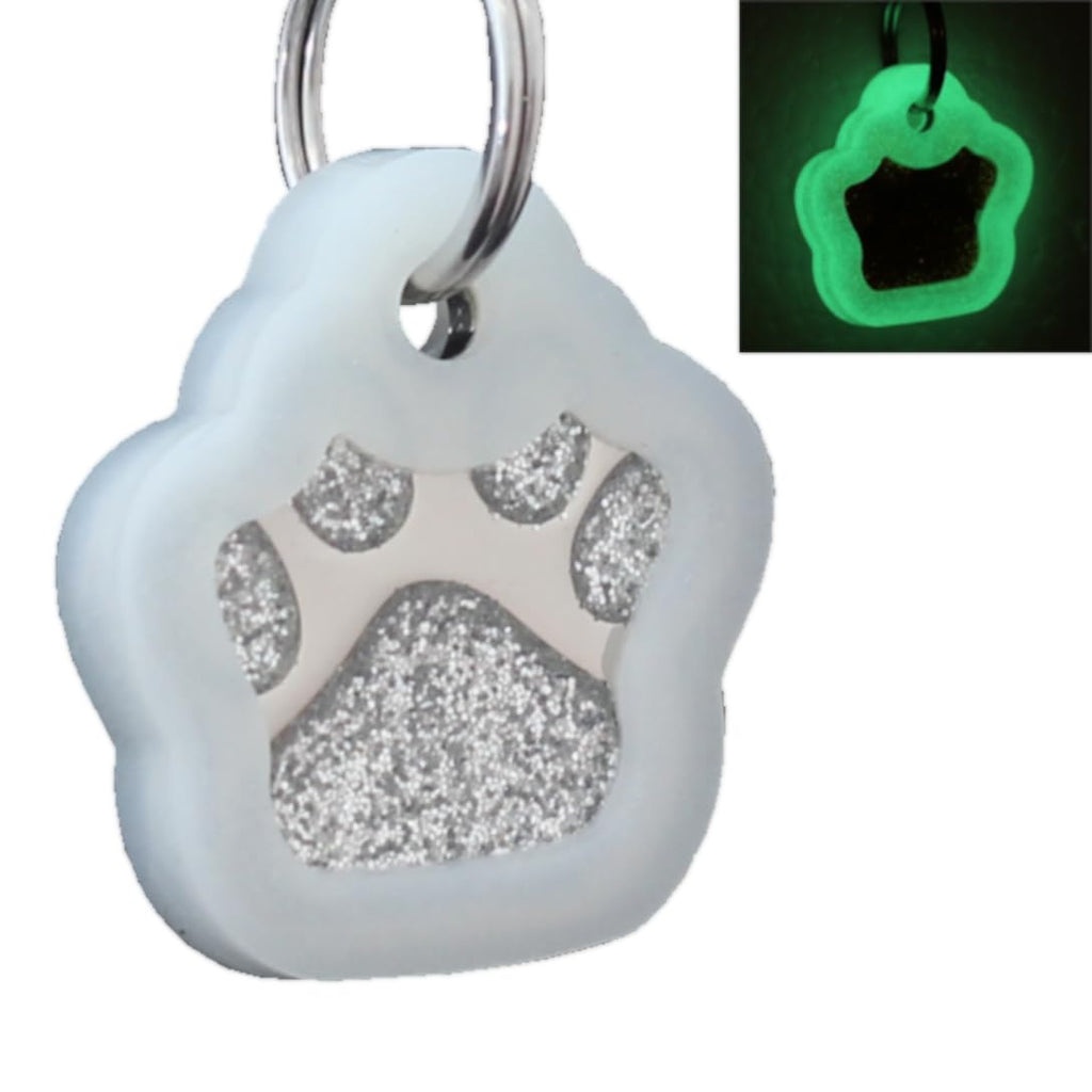 Generic io Tags Pet ID Tags Personalized Dog Tags and Cat Tags Custom Engraved Easy to Read Cute Glitter Paw Pet Tag (Silver + Silencer)