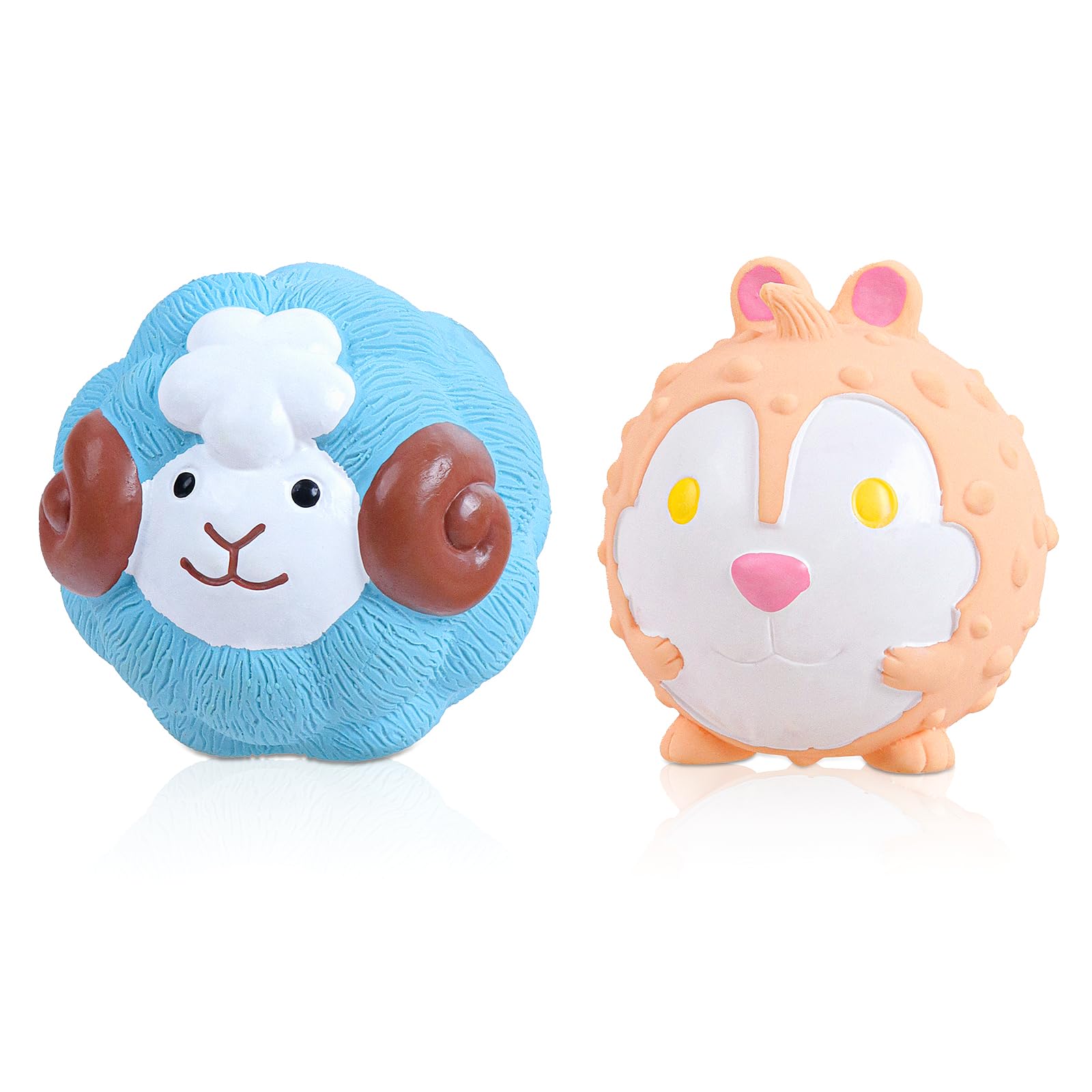 KrauzPet Dog Toys Squeaky Interactive Latex Rubber Cute Animal Pet Toy Pack Squeak Balls for Puppy Small Medium Breed Dogs
