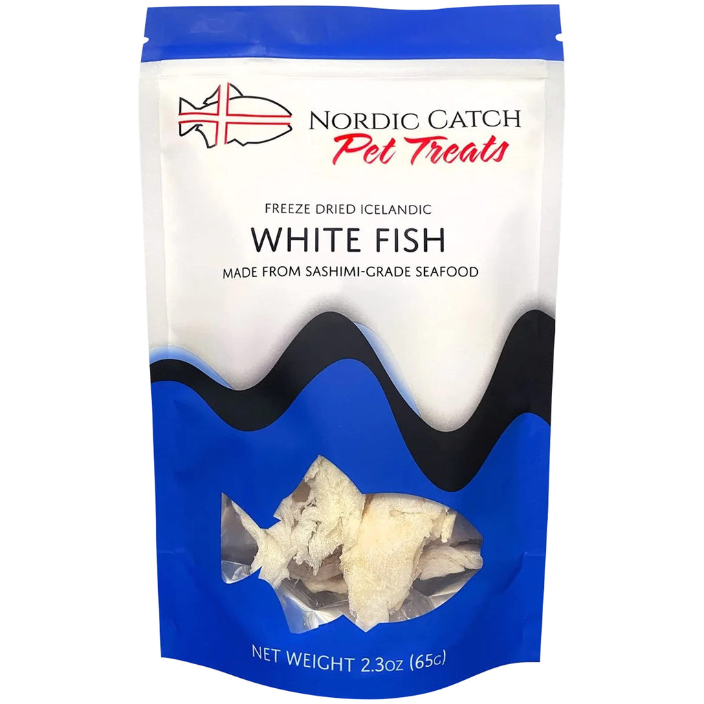 Nordic Catch Freeze Dried Fish Pet Treats from Iceland - Pure All Natural Seafood Snacks for Dogs Cats and Other Pets - Human Safe Ingredients Made from Sashimi Grade Seafood - White Fish