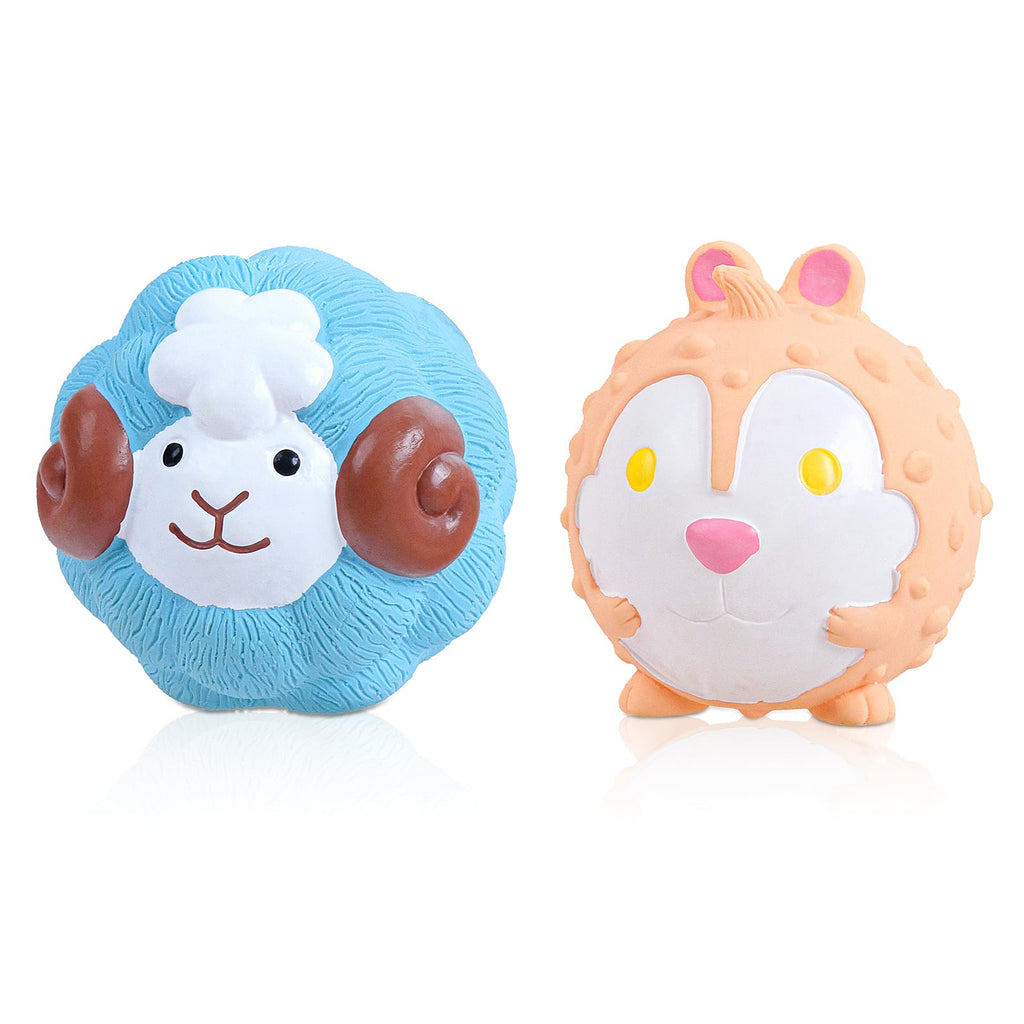 KrauzPet Dog Toys Squeaky Interactive Latex Rubber Cute Animal Pet Toy Pack Squeak Balls for Puppy Small Medium Breed Dogs